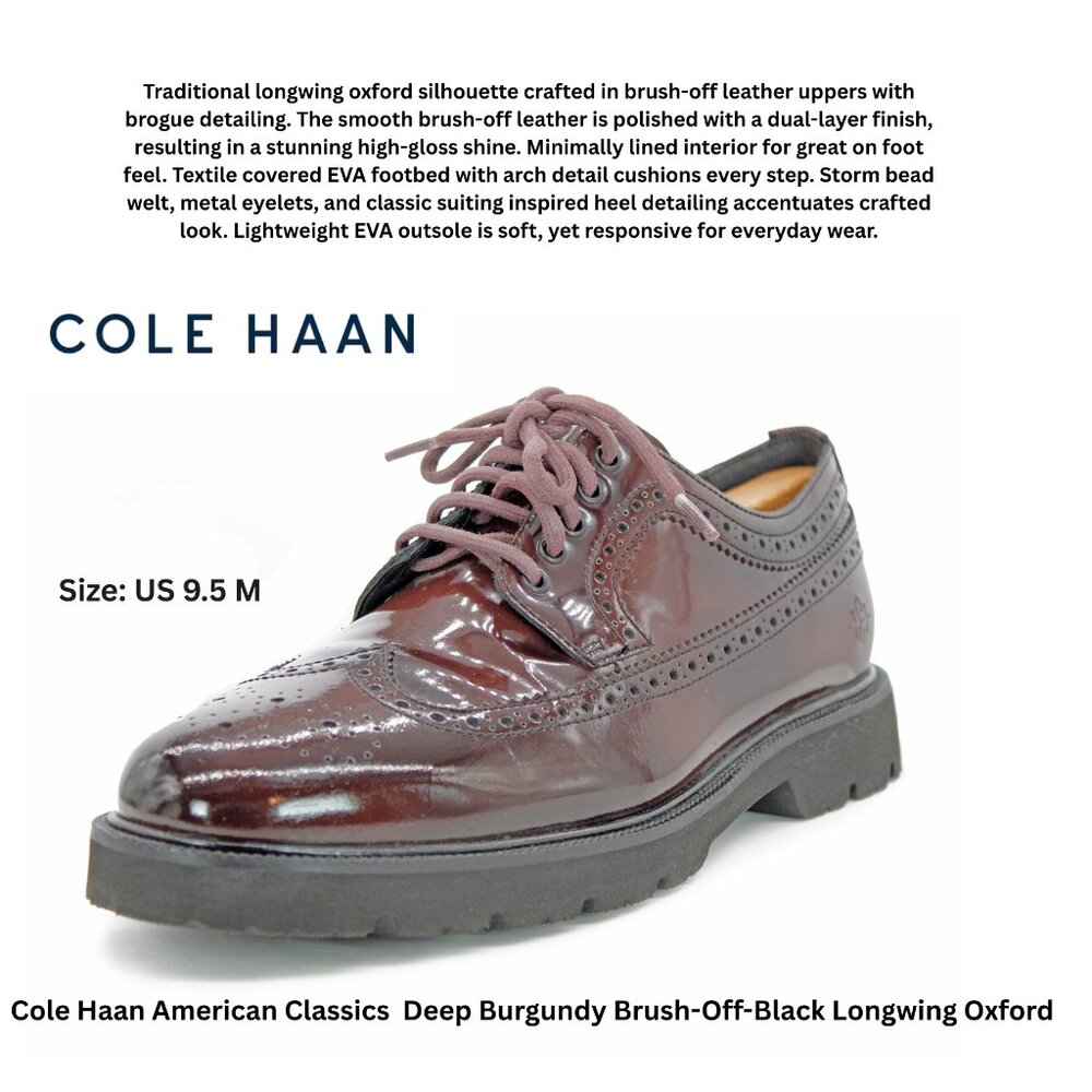 Cole Haan American Classics  Deep Burgundy Brush-Off-Black Longwing Oxford